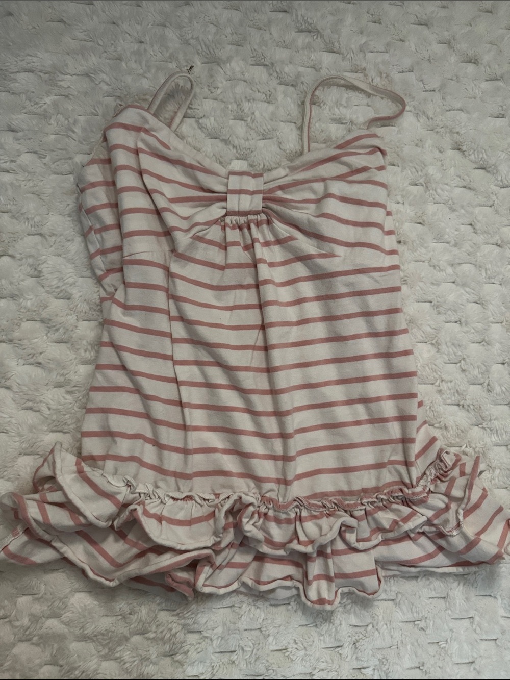 Striped Pink & White Ruffle Cami Long Tank
